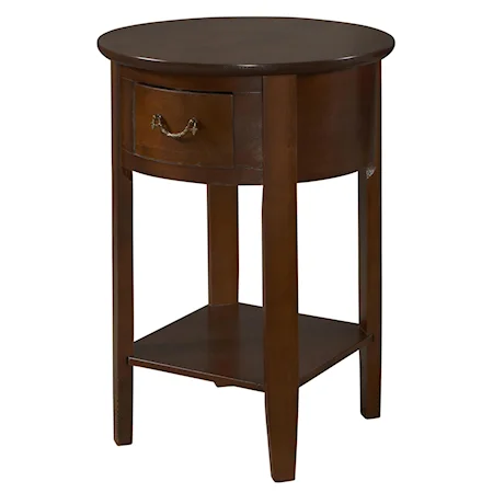 Round Side Table with Drawer & Shelf